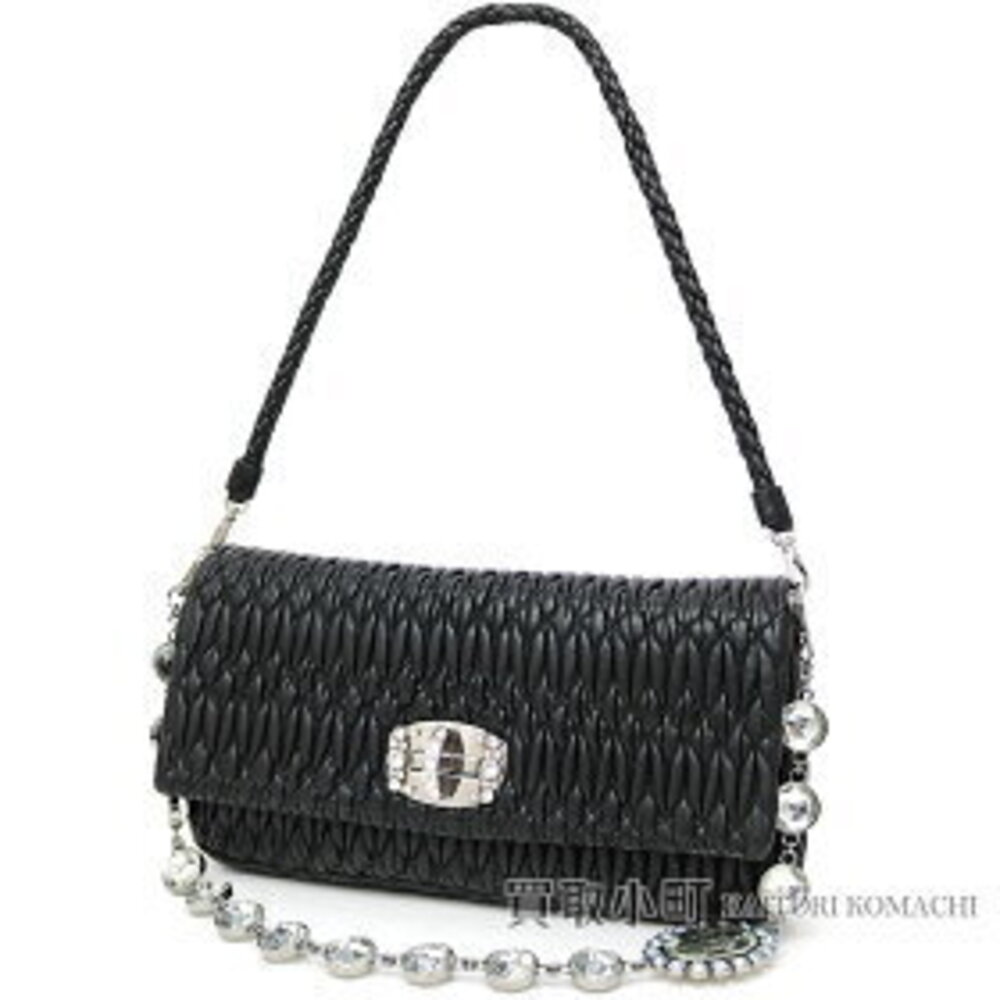 Miu Miu Nappa Crystal Nero Lambskin Bejeweled Chain Pochette Rhinestones FVJ